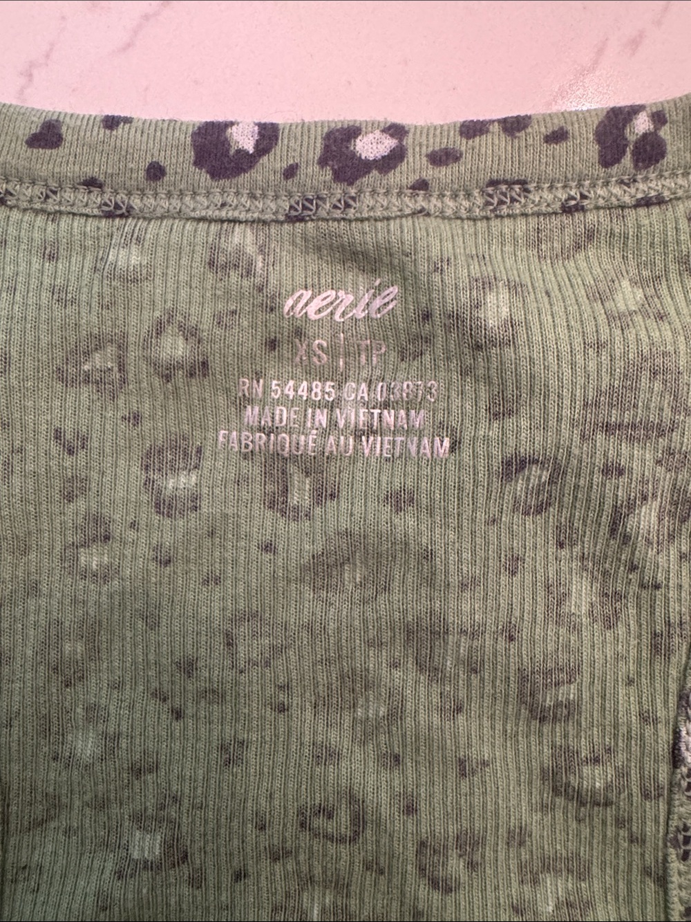Aerie Olive Green Leopard Ribbed Button Tank - Picture 2 of 4
